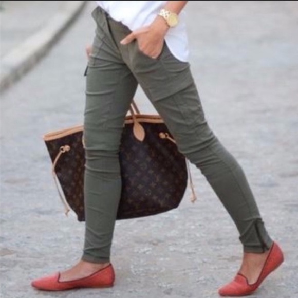 Level 99 Pants - Level 99 Green Cargo Ankle Zip Pants